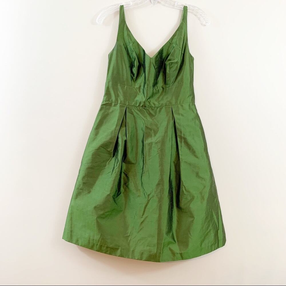 Jenny Yoo Silk Green Fit & Flare Sleeveless Dress